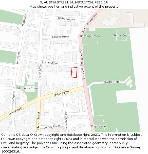 3, AUSTIN STREET, HUNSTANTON, PE36 6AJ: Location map and indicative extent of plot