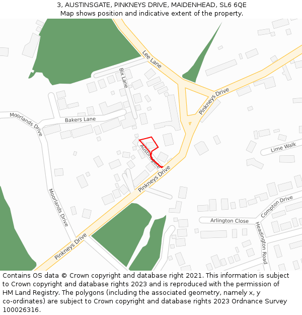 3, AUSTINSGATE, PINKNEYS DRIVE, MAIDENHEAD, SL6 6QE: Location map and indicative extent of plot