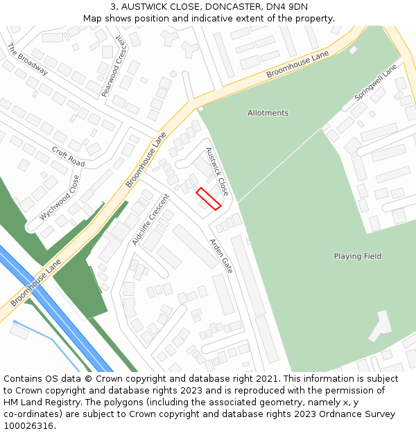 3, AUSTWICK CLOSE, DONCASTER, DN4 9DN: Location map and indicative extent of plot