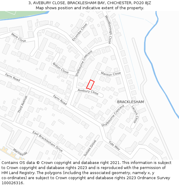 3, AVEBURY CLOSE, BRACKLESHAM BAY, CHICHESTER, PO20 8JZ: Location map and indicative extent of plot