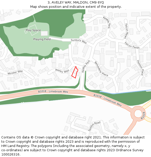 3, AVELEY WAY, MALDON, CM9 6YQ: Location map and indicative extent of plot