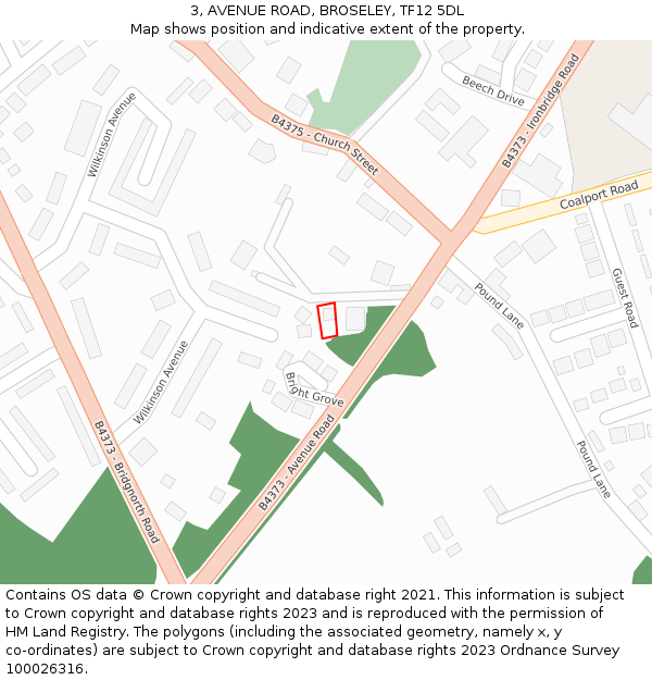 3, AVENUE ROAD, BROSELEY, TF12 5DL: Location map and indicative extent of plot