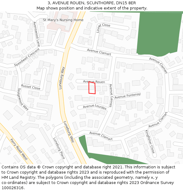 3, AVENUE ROUEN, SCUNTHORPE, DN15 8ER: Location map and indicative extent of plot