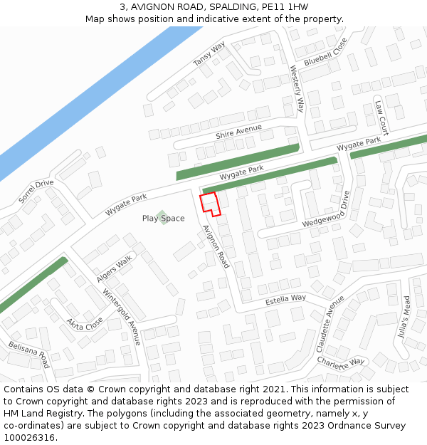 3, AVIGNON ROAD, SPALDING, PE11 1HW: Location map and indicative extent of plot