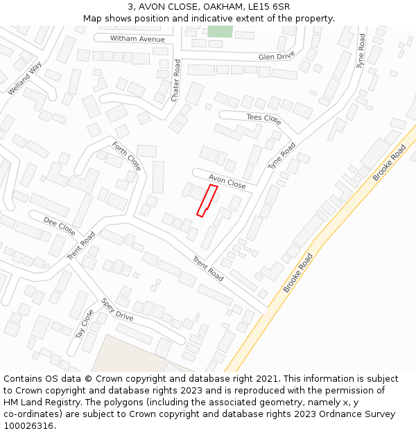 3, AVON CLOSE, OAKHAM, LE15 6SR: Location map and indicative extent of plot