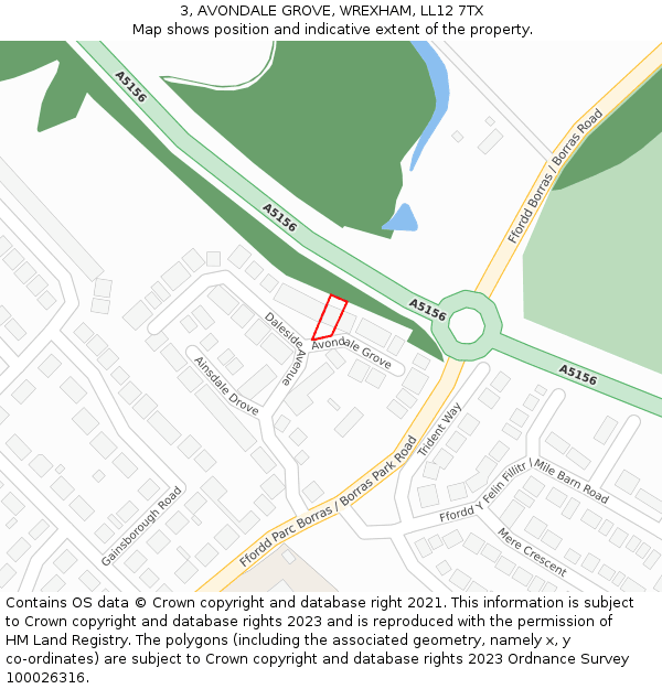 3, AVONDALE GROVE, WREXHAM, LL12 7TX: Location map and indicative extent of plot