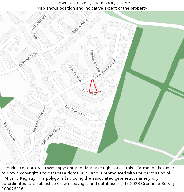 3, AWELON CLOSE, LIVERPOOL, L12 5JY: Location map and indicative extent of plot