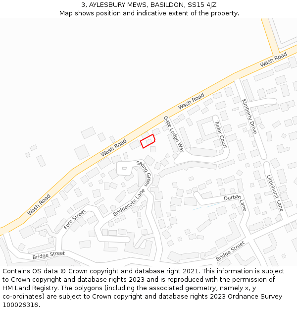 3, AYLESBURY MEWS, BASILDON, SS15 4JZ: Location map and indicative extent of plot