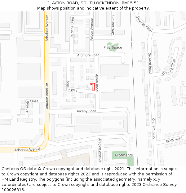 3, AYRON ROAD, SOUTH OCKENDON, RM15 5FJ: Location map and indicative extent of plot