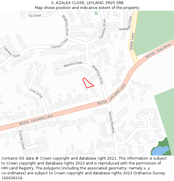 3, AZALEA CLOSE, LEYLAND, PR25 5RB: Location map and indicative extent of plot