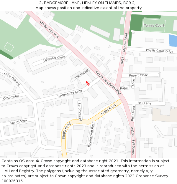 3, BADGEMORE LANE, HENLEY-ON-THAMES, RG9 2JH: Location map and indicative extent of plot