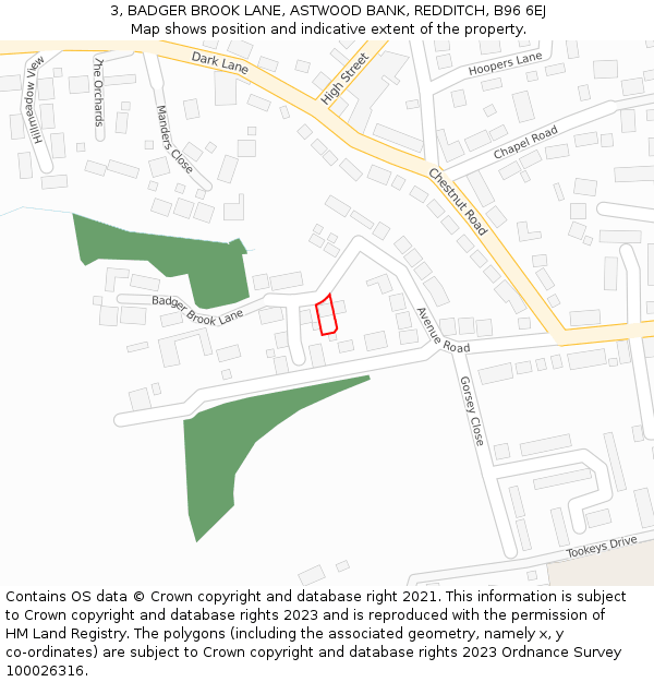 3, BADGER BROOK LANE, ASTWOOD BANK, REDDITCH, B96 6EJ: Location map and indicative extent of plot