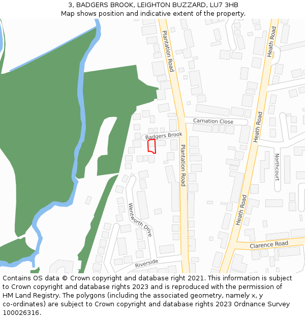 3, BADGERS BROOK, LEIGHTON BUZZARD, LU7 3HB: Location map and indicative extent of plot