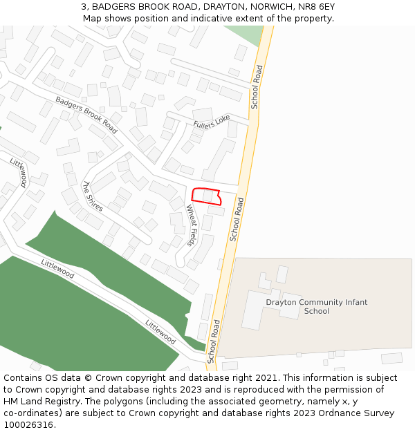 3, BADGERS BROOK ROAD, DRAYTON, NORWICH, NR8 6EY: Location map and indicative extent of plot