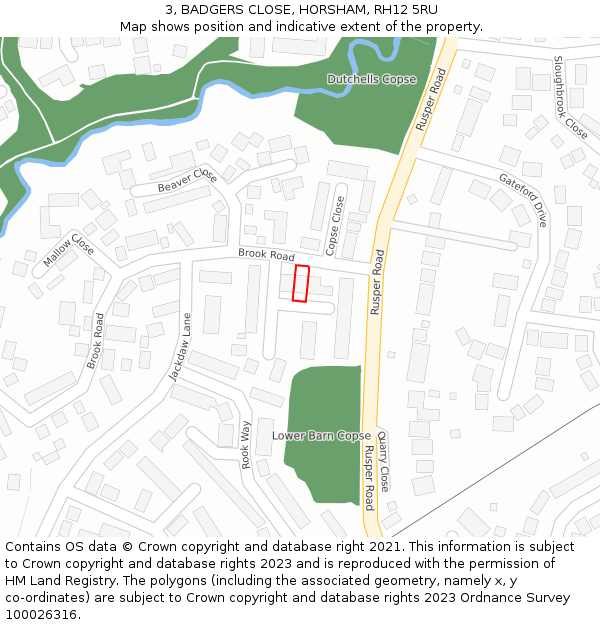 3, BADGERS CLOSE, HORSHAM, RH12 5RU: Location map and indicative extent of plot