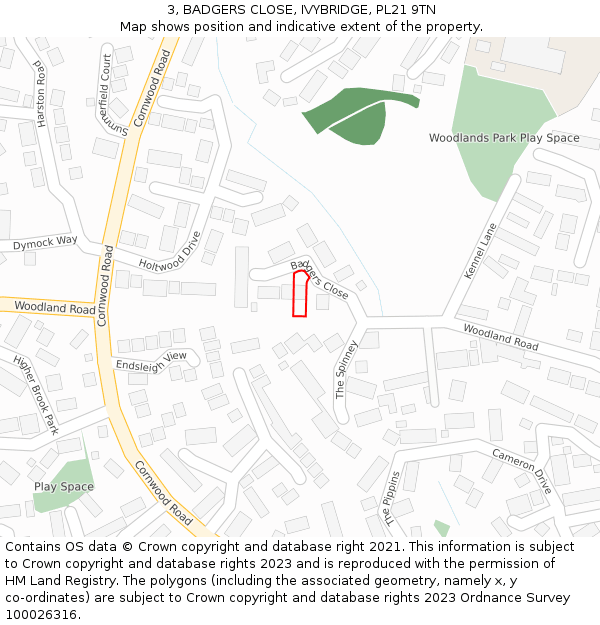 3, BADGERS CLOSE, IVYBRIDGE, PL21 9TN: Location map and indicative extent of plot