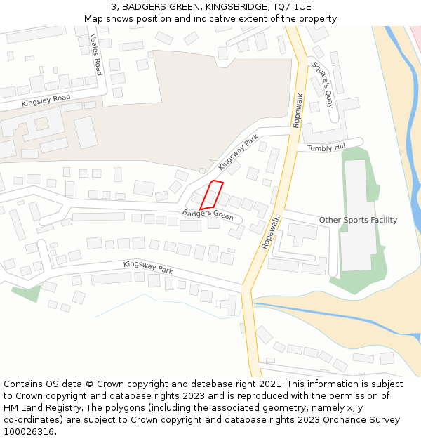 3, BADGERS GREEN, KINGSBRIDGE, TQ7 1UE: Location map and indicative extent of plot