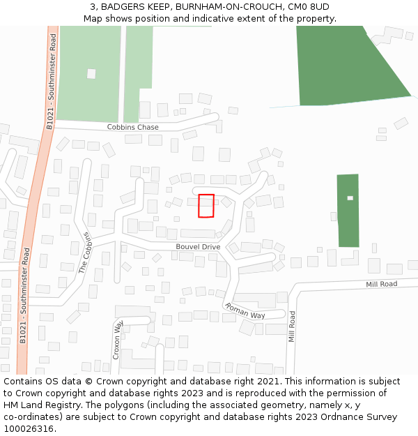 3, BADGERS KEEP, BURNHAM-ON-CROUCH, CM0 8UD: Location map and indicative extent of plot