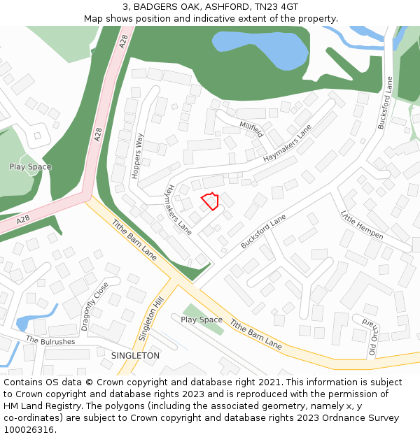 3, BADGERS OAK, ASHFORD, TN23 4GT: Location map and indicative extent of plot
