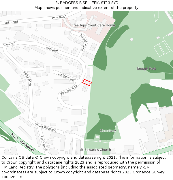 3, BADGERS RISE, LEEK, ST13 8YD: Location map and indicative extent of plot