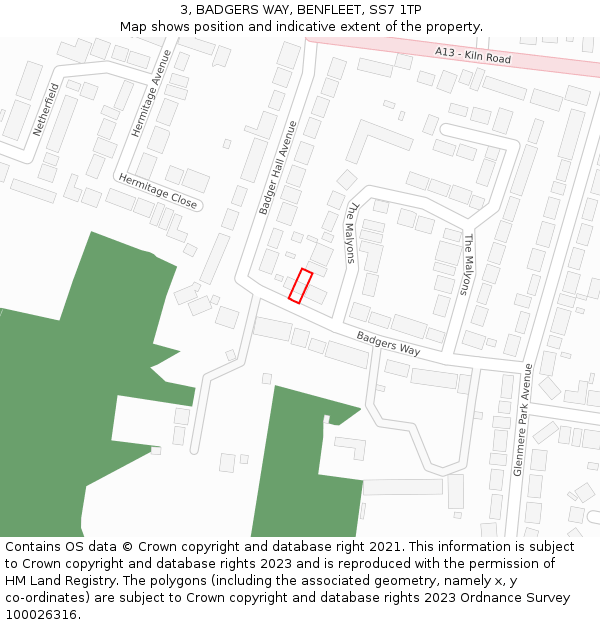 3, BADGERS WAY, BENFLEET, SS7 1TP: Location map and indicative extent of plot