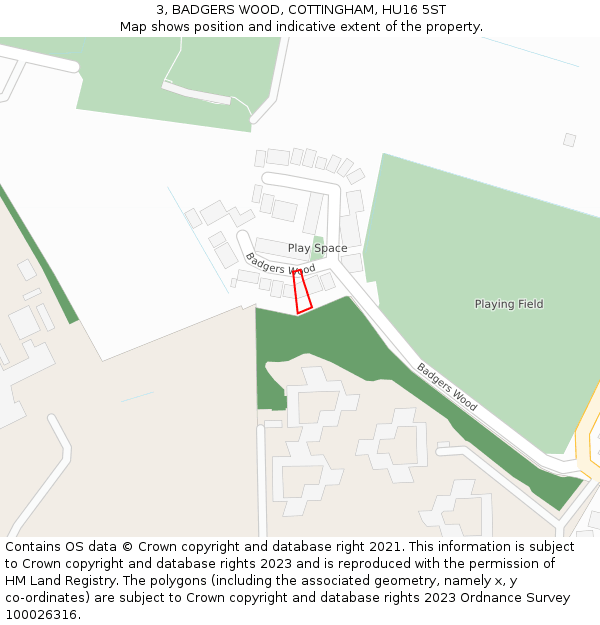 3, BADGERS WOOD, COTTINGHAM, HU16 5ST: Location map and indicative extent of plot
