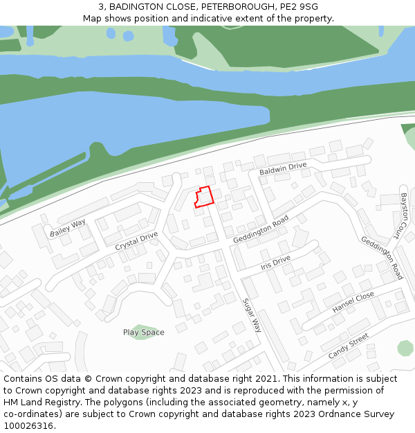 3, BADINGTON CLOSE, PETERBOROUGH, PE2 9SG: Location map and indicative extent of plot