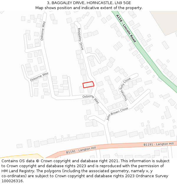 3, BAGGALEY DRIVE, HORNCASTLE, LN9 5GE: Location map and indicative extent of plot