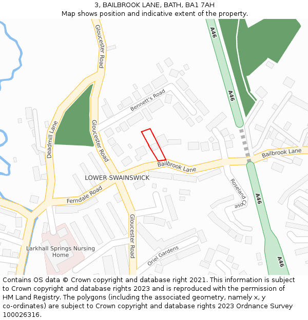 3, BAILBROOK LANE, BATH, BA1 7AH: Location map and indicative extent of plot