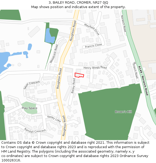 3, BAILEY ROAD, CROMER, NR27 0JQ: Location map and indicative extent of plot