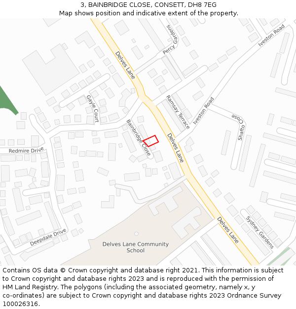 3, BAINBRIDGE CLOSE, CONSETT, DH8 7EG: Location map and indicative extent of plot
