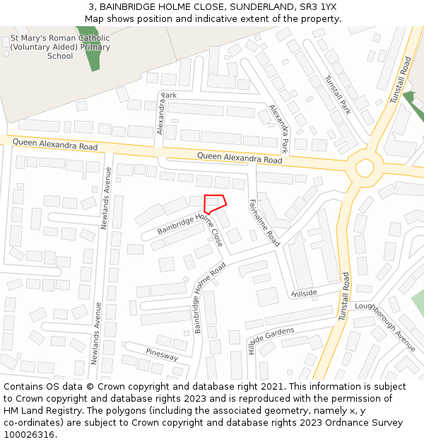 3, BAINBRIDGE HOLME CLOSE, SUNDERLAND, SR3 1YX: Location map and indicative extent of plot