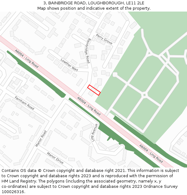 3, BAINBRIDGE ROAD, LOUGHBOROUGH, LE11 2LE: Location map and indicative extent of plot