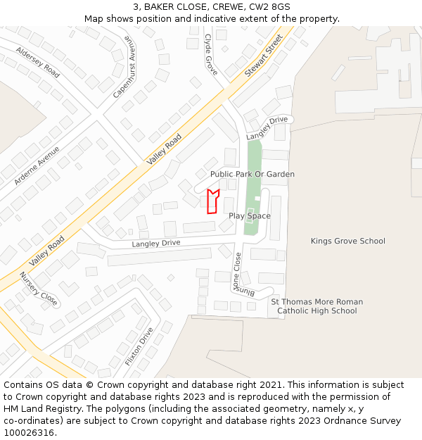 3, BAKER CLOSE, CREWE, CW2 8GS: Location map and indicative extent of plot