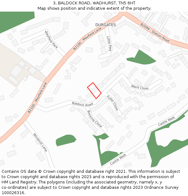 3, BALDOCK ROAD, WADHURST, TN5 6HT: Location map and indicative extent of plot