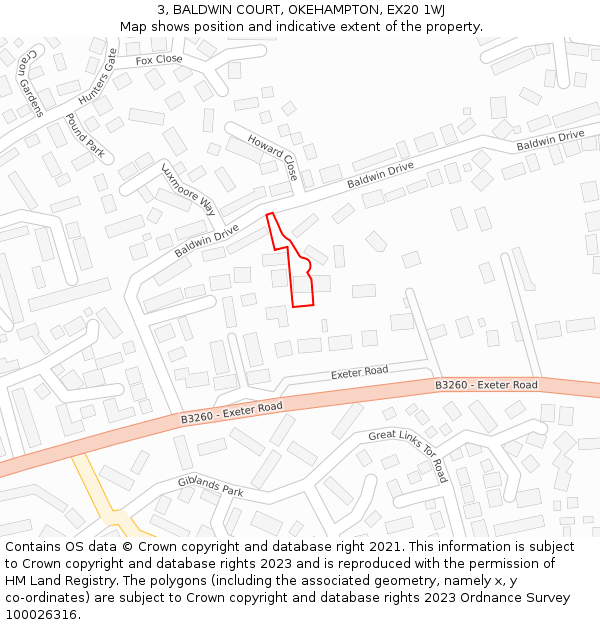3, BALDWIN COURT, OKEHAMPTON, EX20 1WJ: Location map and indicative extent of plot
