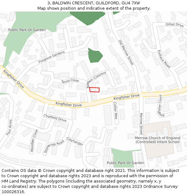 3, BALDWIN CRESCENT, GUILDFORD, GU4 7XW: Location map and indicative extent of plot