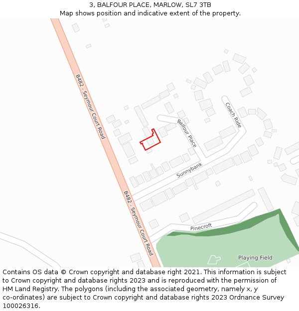 3, BALFOUR PLACE, MARLOW, SL7 3TB: Location map and indicative extent of plot