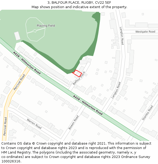 3, BALFOUR PLACE, RUGBY, CV22 5EF: Location map and indicative extent of plot