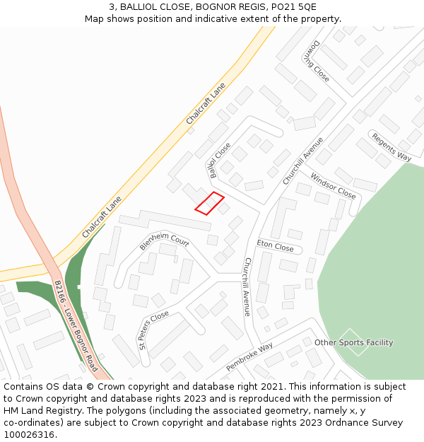 3, BALLIOL CLOSE, BOGNOR REGIS, PO21 5QE: Location map and indicative extent of plot