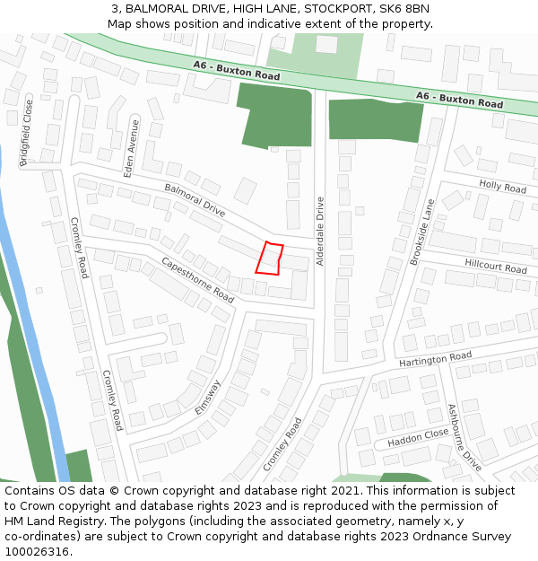 3, BALMORAL DRIVE, HIGH LANE, STOCKPORT, SK6 8BN: Location map and indicative extent of plot
