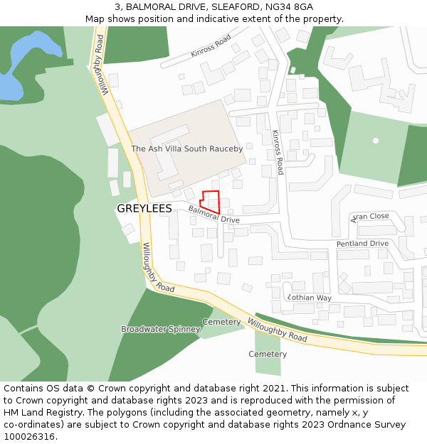 3, BALMORAL DRIVE, SLEAFORD, NG34 8GA: Location map and indicative extent of plot