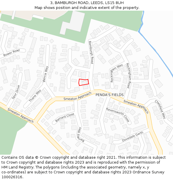 3, BAMBURGH ROAD, LEEDS, LS15 8UH: Location map and indicative extent of plot