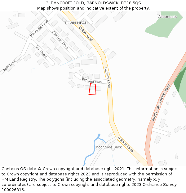 3, BANCROFT FOLD, BARNOLDSWICK, BB18 5QS: Location map and indicative extent of plot