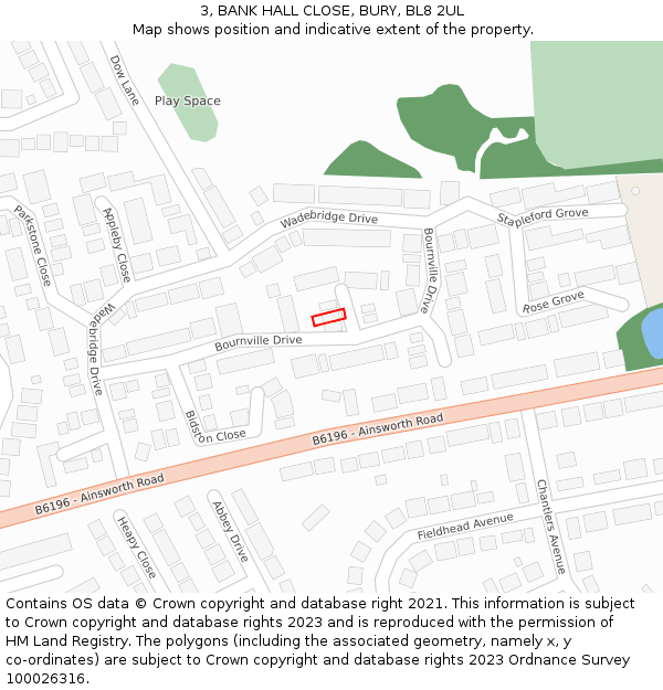 3, BANK HALL CLOSE, BURY, BL8 2UL: Location map and indicative extent of plot