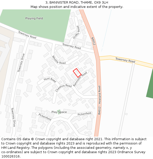 3, BANNISTER ROAD, THAME, OX9 3LH: Location map and indicative extent of plot