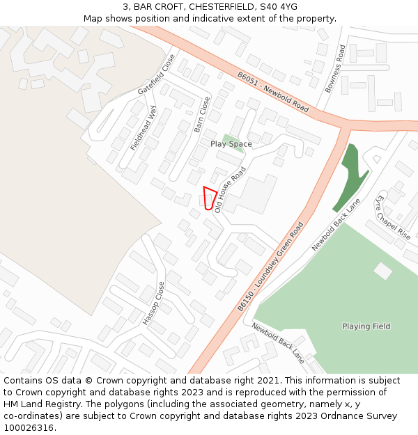 3, BAR CROFT, CHESTERFIELD, S40 4YG: Location map and indicative extent of plot