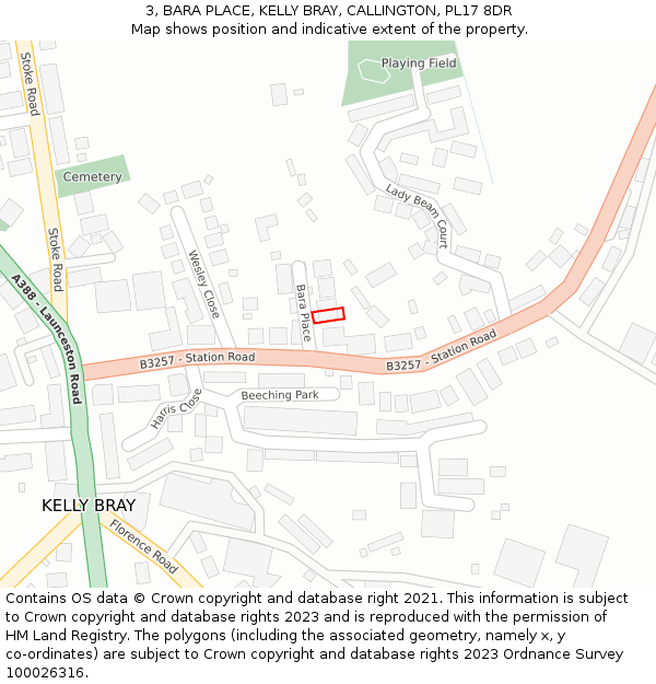 3, BARA PLACE, KELLY BRAY, CALLINGTON, PL17 8DR: Location map and indicative extent of plot