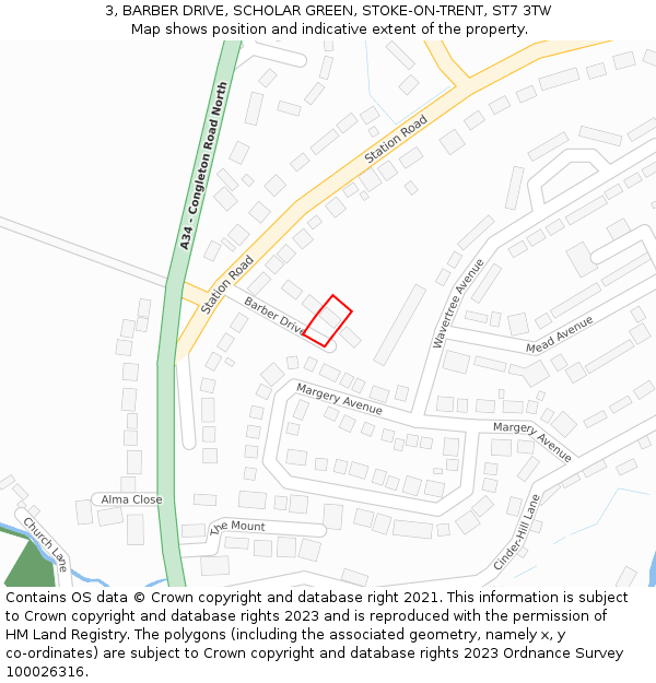 3, BARBER DRIVE, SCHOLAR GREEN, STOKE-ON-TRENT, ST7 3TW: Location map and indicative extent of plot