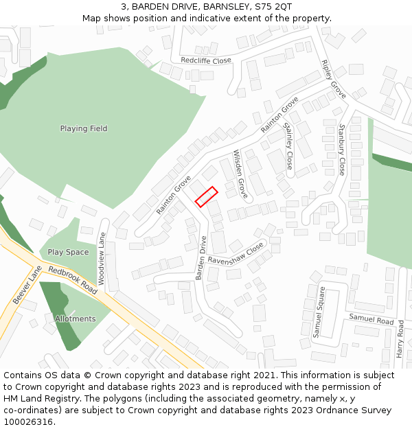 3, BARDEN DRIVE, BARNSLEY, S75 2QT: Location map and indicative extent of plot